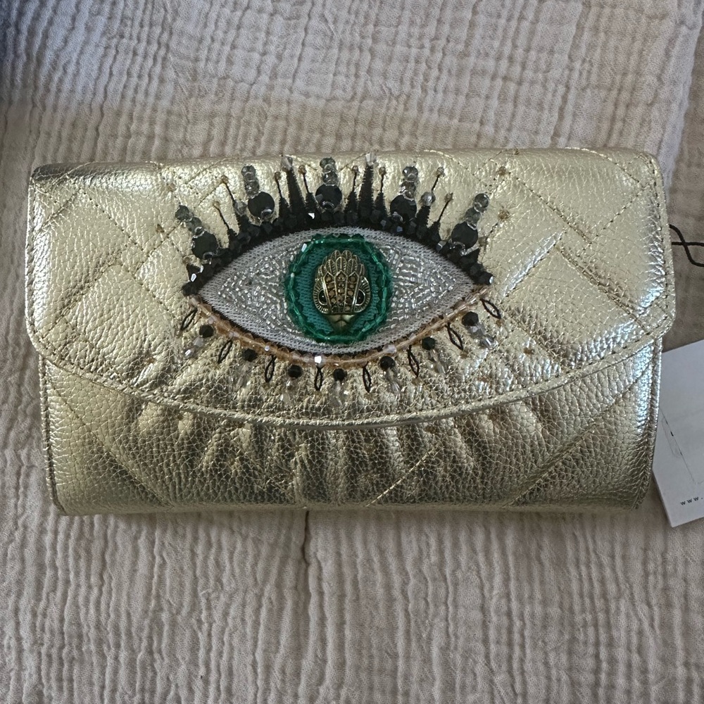 Kurt Geiger Metallic Gold Eye Clutch